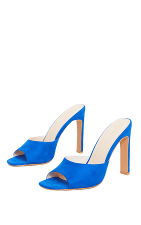 Blue Flat Heel Peep Toe Mule Heel | Shoes | PrettyLittleThing IE