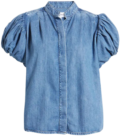 FRAME Pleat Puff Sleeve Denim Shirt | Nordstrom