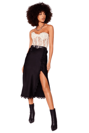 At Long Lace Satin Midi Skirt | Nasty Gal