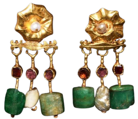 ancient gold & green bead earrings