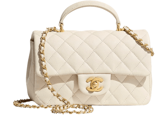 Grained Calfskin & Gold-Tone Metal Beige Mini Flap Bag with Top Handle | CHANEL