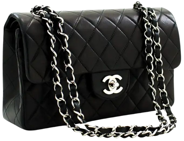 CHANEL 2.55 Double Flap 9" Silver Chain Shoulder Bag Black Lamb For Sale at 1stDibs