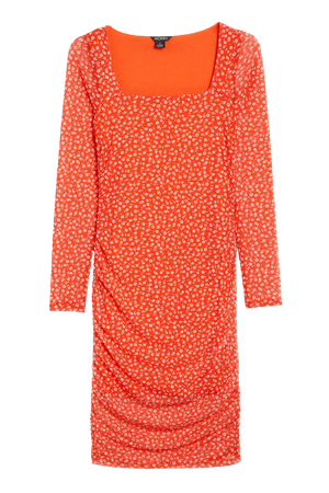 Orange square neck ruched midi dress - White ditsy floral - Monki WW