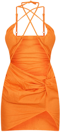 Orange Twist Detail Strappy Cut Out Linen Bodycon Dress | PrettyLittleThing USA