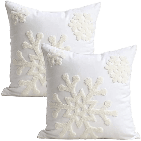 Amazon.com: Elife 18x18 Soft Canvas Christmas Winter Snowflake Style Cotton Linen Embroidery Throw Pillows Covers w/ Invisible Zipper for Bed Sofa Cushion Pillowcases for Kids Bedding (1 Pair, White): Home & Kitchen