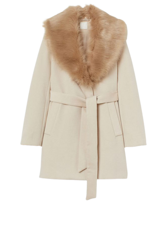 Coat with Faux Fur Collar - Light beige - Ladies | H&M US