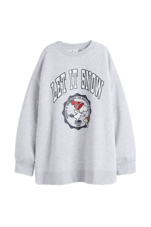 Oversized Printed Sweatshirt - Light gray melange/Snoopy - Ladies | H&M US