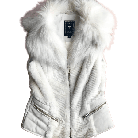 Guess white faux fur + vegan leather vest 🐇 Size XS.... - Depop