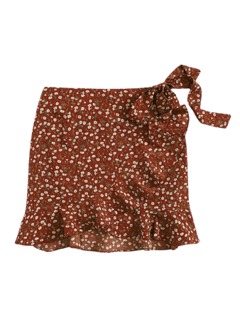 Ruffle Trim Wrap Tie Side Ditsy Floral Skirt | SHEIN USA