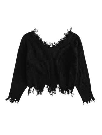 Drop Shoulder Distressed Trim Sweater | SHEIN USA