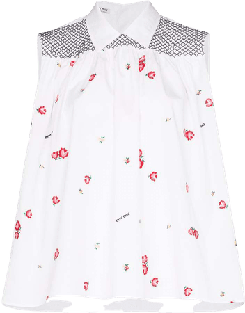 floral embroidered sleeveless shirt