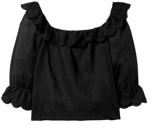 Square Neck Frill Linen Blouse - Black | Boden US