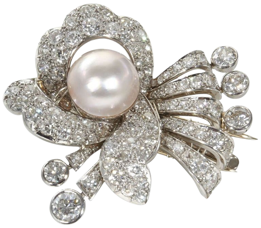 1930s Pearl Diamond Platinum Hair Piece or Brooch For Sale at 1stdibs