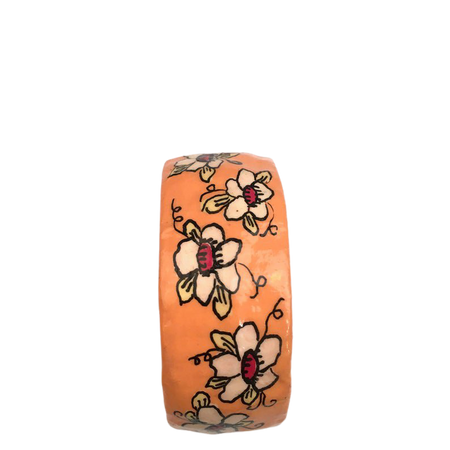Hand painted papier-maché flower bangle pale orange handmade | Etsy