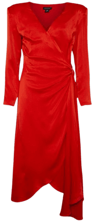 Viscose Satin Back Crepe Drape Midi Dress | Karen Millen