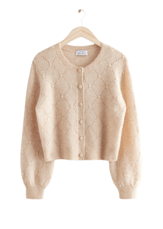 Pointelle Knit Floral Embroidery Cardigan - Beige - Cardigans - & Other Stories WW