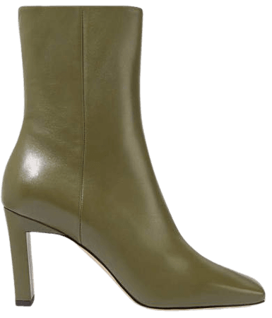 Isa Leather Ankle Boots - Army green