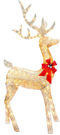 Amazon.com: Best Choice Products 5ft 3D Pre-Lit Gold Glitter Christmas Reindeer Buck Holiday Yard Decoration w/ 150 Incandescent Lights, Red Bow, Stakes & Zip Ties: Furniture & Decor