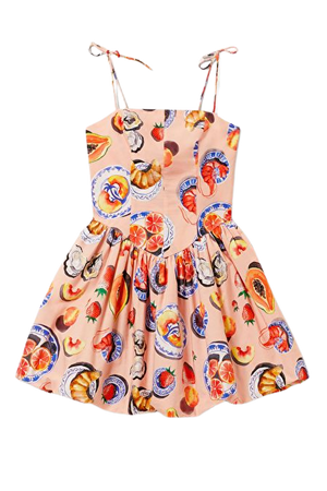 Short Poplin Mini Dress - Light Orange Food Print - Monki WW