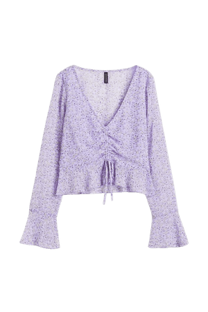Drawstring-detail Chiffon Blouse - Light purple/small flowers - Ladies | H&M US