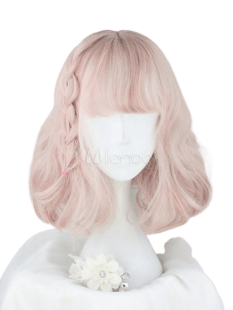 Pink Lolita Wigs Short Curly Braided Blunt Bangs Synthetic Hair Wigs - Milanoo.com