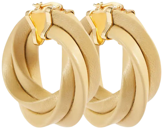 Twist Gold Plated And Leather Hoop Earrings in Beige - Bottega Veneta | Mytheresa
