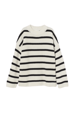 Rib-knit Sweater - Natural white/striped - Ladies | H&M US
