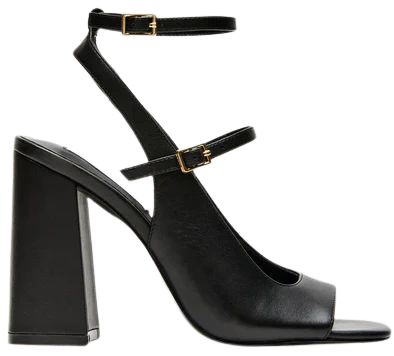 VIRGIL Black Leather Strappy Peep Toe Block Heel | Women's Heels – Steve Madden