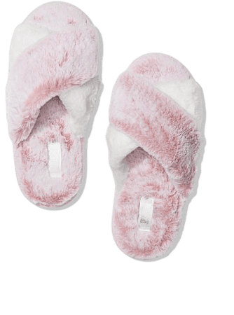 Crossover Faux Fur Slippers - PINK - pink