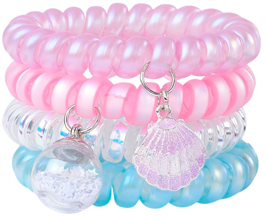 Girls Iridescent Confetti Shaker Seashell Coil Bracelet 4-Pack