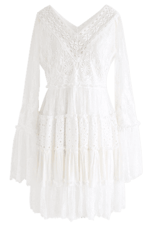 Delicate Full Lace Bell Sleeves Mini Dress - NEW ARRIVALS - Retro, Indie and Unique Fashion