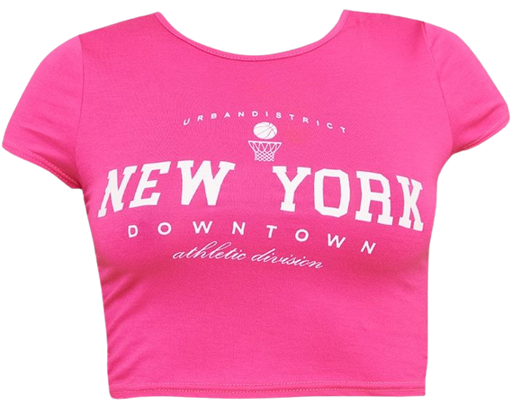 Hot Pink New York Downtown Print Babydoll Crop T Shirt | PrettyLittleThing USA