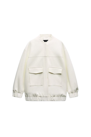 LONG BOMBER JACKET WITH PATCH POCKETS - Oyster White | ZARA United States