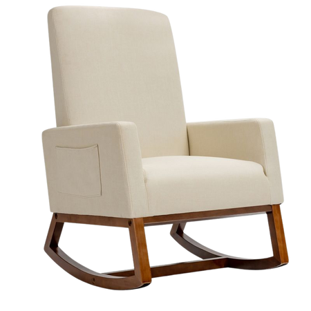 Costway Mid Century Retro Fabric Upholstered Rocking Chair Modern Armchair Beige : Target