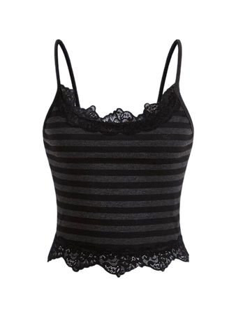 Is That The New Goth Striped Contrast Lace Cami Top ??| ROMWE USA