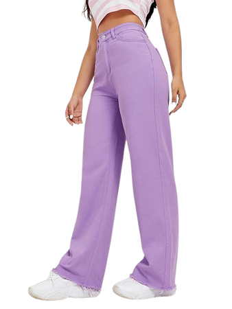 WDIRARA Women's High Waist Wide Leg Jeans Casual Long Cow Print Denim Pants Lilac Purple M at Amazon Women's Jeans store