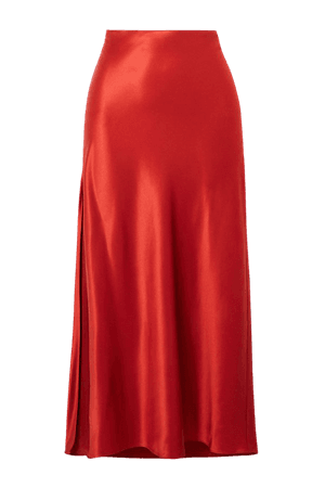 Red Silk-satin midi skirt | Fleur du Mal | NET-A-PORTER