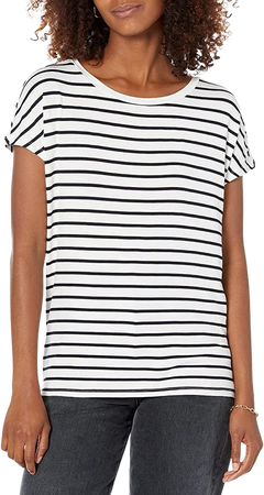 Amazon.com: Daily Ritual Women's Jersey Standard-Fit Short-Sleeve Boat-Neck T-Shirt, White/Navy, Stripe, Large : Clothing, Shoes & Jewelry