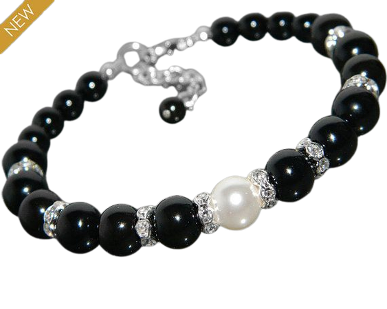 Black & White Pearl Bracelet W/ Diamonds