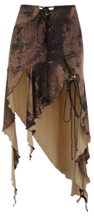Tie Dye Lace Up Slit Asymmetric Skirt In DEEP COFFEE | ZAFUL 2023