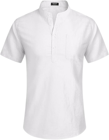 COOFANDY Mens Cotton Linen Henley Hippie Casual Beach T Shirt with Pocket, 01-White, X-Large, Short Sleeve at Amazon Men’s Clothing store