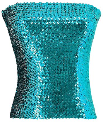 Novia's Choice Women's Shiny Sequin Tube Top Strapless Stretchy Crop Tops Bandeau Clubwear for Party(Acid Blue) at Amazon Women’s Clothing store