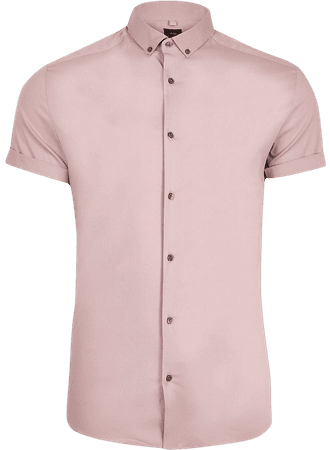 Light pink muscle fit short sleeve shirt | River Island