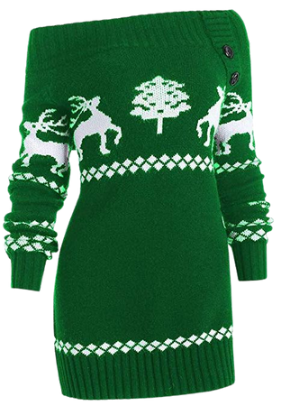 Off-The-Shoulder Elk Print Knit Robe Reindeer Sweater Ladies Sexy Slash Christmas Pullover Sweater Casual Sweater at Amazon Women’s Clothing store