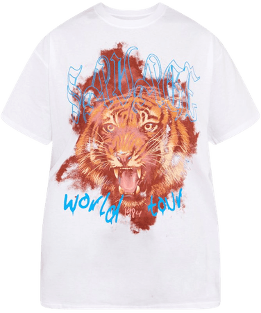 White Savage Tiger Print Washed T Shirt | PrettyLittleThing USA