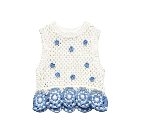 white & blue print crochet crop top