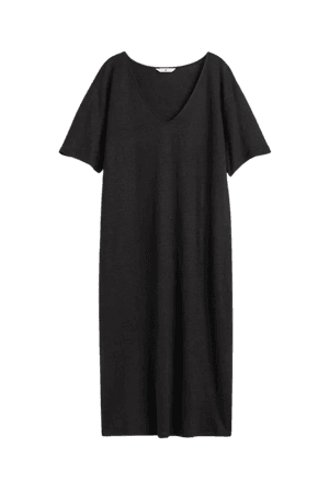 Linen T-shirt Dress - Black - Ladies | H&M US