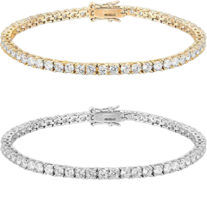 Amazon.com: PAVOI 14K Gold Plated 3mm Cubic Zirconia Classic Tennis Bracelet | Gold Bracelets for Women | Size 6.5-7.5 Inch (6.50, Pack White/Yellow Plated): Clothing, Shoes & Jewelry