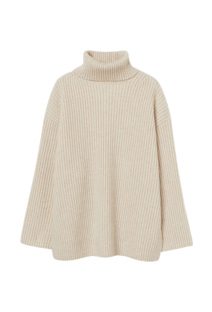 Ribbed Turtleneck Sweater - Light beige - Ladies | H&M US