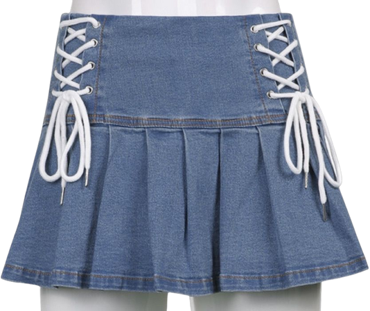 y2k lace up denim skirt